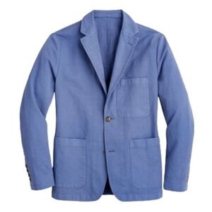 J.CREW Mens Blazer Jacket Size 40 Blue Cotton Linen Two Button Patch Pocket Work